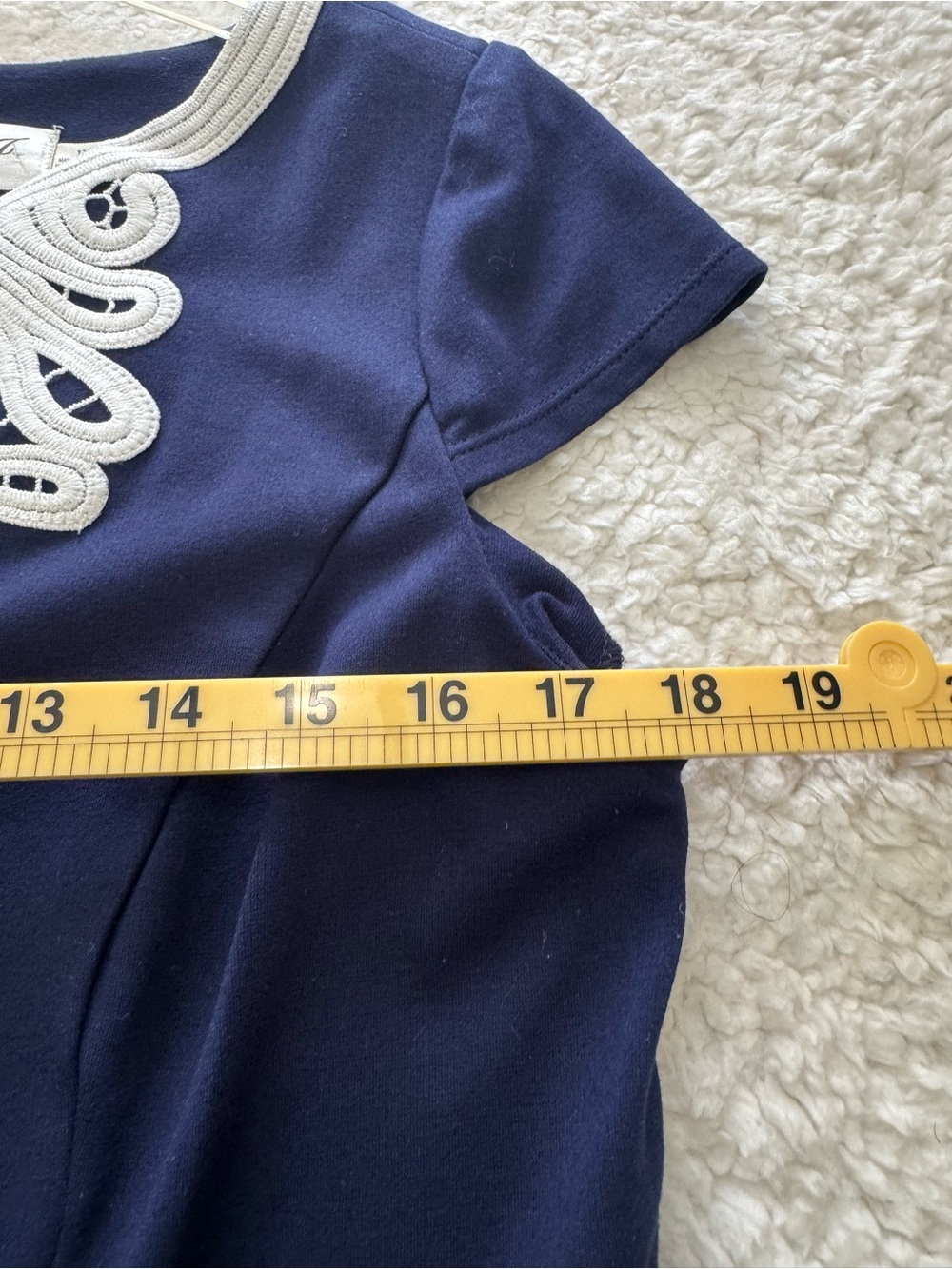 Eliza J Navy Midi Dress with White Embroidered V-Neck Detail - Picture 3 of 7